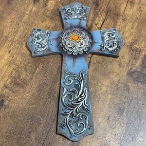 Decorative Blue and Silver Wall Cross